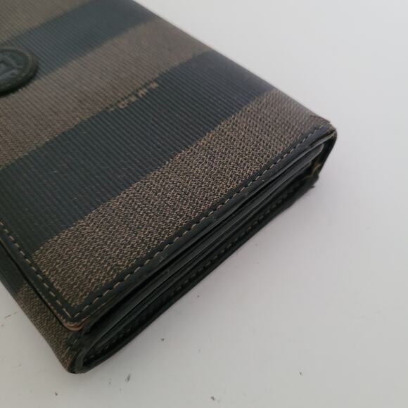 Fendi Vintage Pequin Wallet Canvas Leather Wallet Black Clutch Envelope Large - Picture 11 of 12